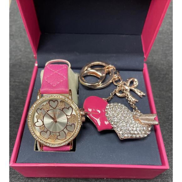 Rocawear Women’s Pink and Gold Toned Watch and Keychain Set! NWT! MZZ7